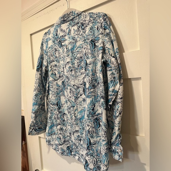 Tahari linen medium long sleeve blouse button down top - Picture 6 of 9